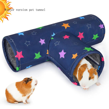 Guinea Pig Tunnel 3 Way Washable Hideout Foldable Rabbit Tunnel Guinea Pig Toys for Bunny Hamster Ferret Guinea Pig Accessories