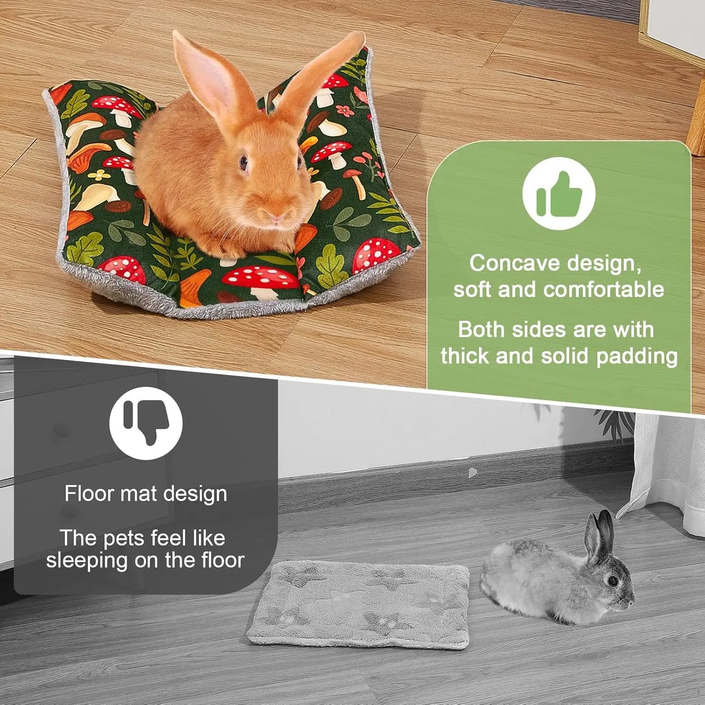 Rabbit Bed Mat Thickened Soft Bunny Bed Washable Cuddle Cushion Mat Double-Sided Plush Small Pet Flop Cotton Pillow for Rabbit