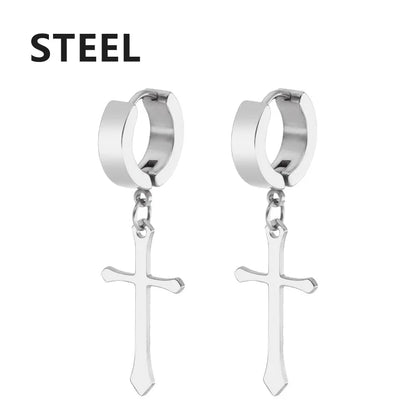 2pc Stainless Steel Cross Earrings Set | Gothic Punk Huggies for Men Women