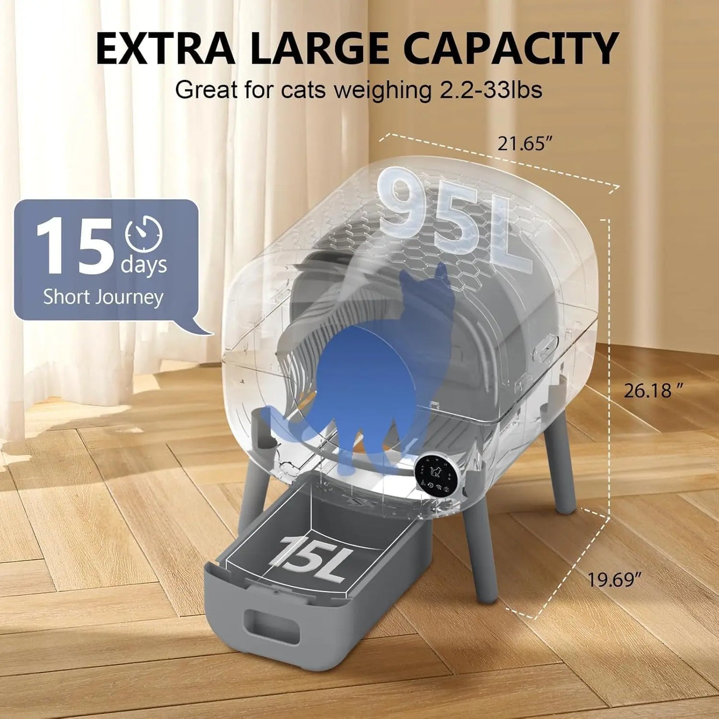 Large Capacity Self Cleaning Cat Litter Box, App Control & Safety Protection For Cats, Customized