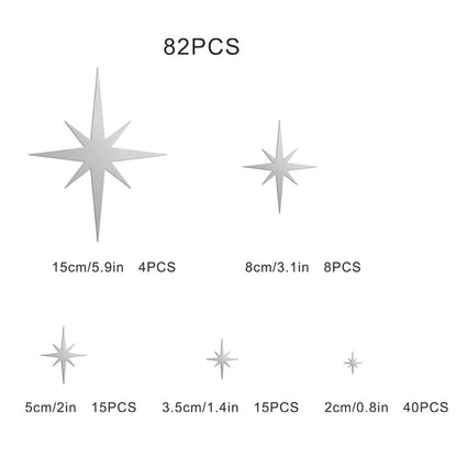 82pcs Acrylic Star Mirror Wall Sticker | Self-Adhesive Wall Decor Set