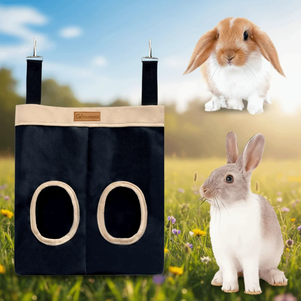 Practical Hanging Rabbit Feed Bag Canvas Eco-Friendly Hay Bag Chew Proof Hay Pouch For Rabbit Dutch Pig