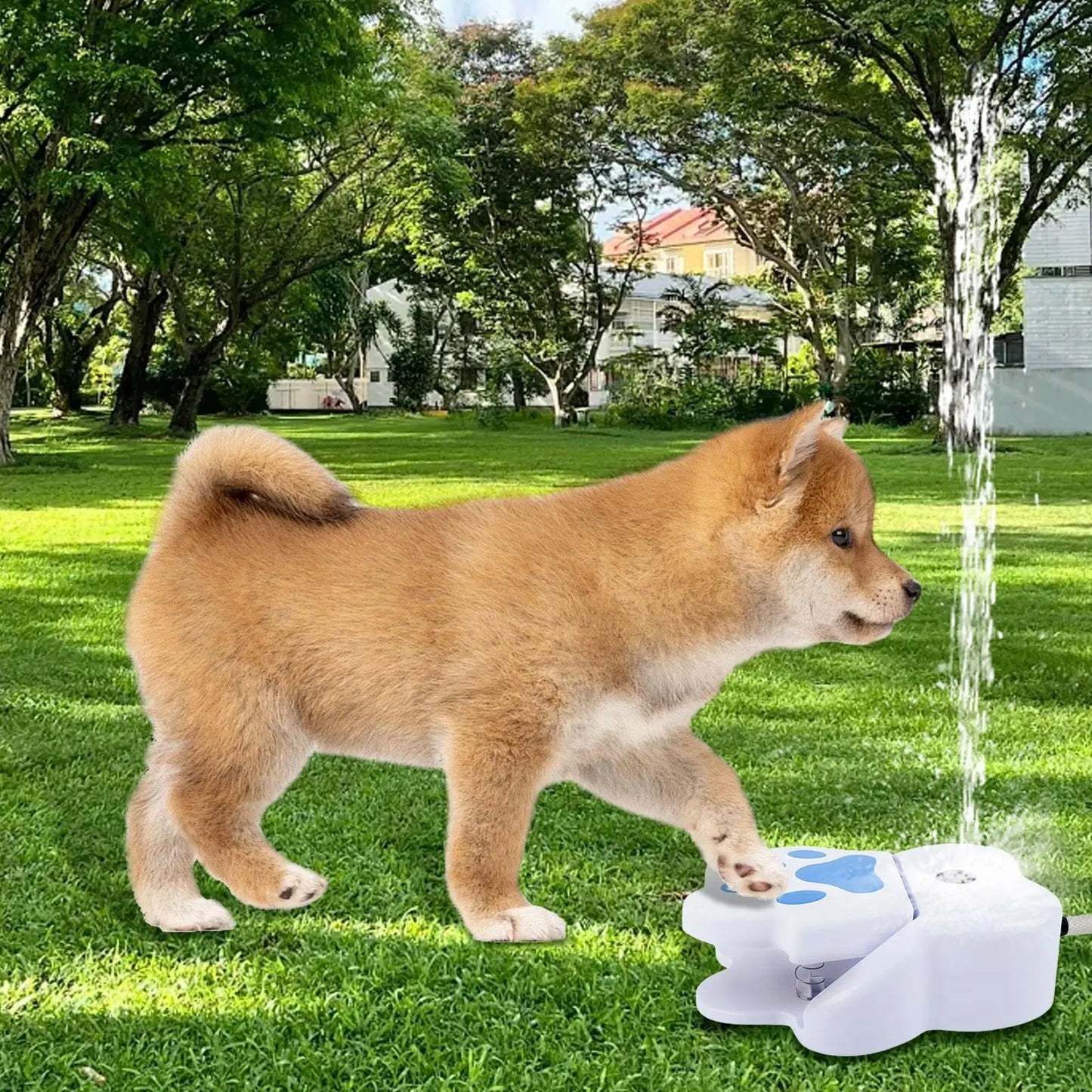 Pet Water Fountain Step on Dog Drinking Fountain Paw Activated Puppy Sprinkler Step on Pet Drinking Dispenser for Outdoor Garden