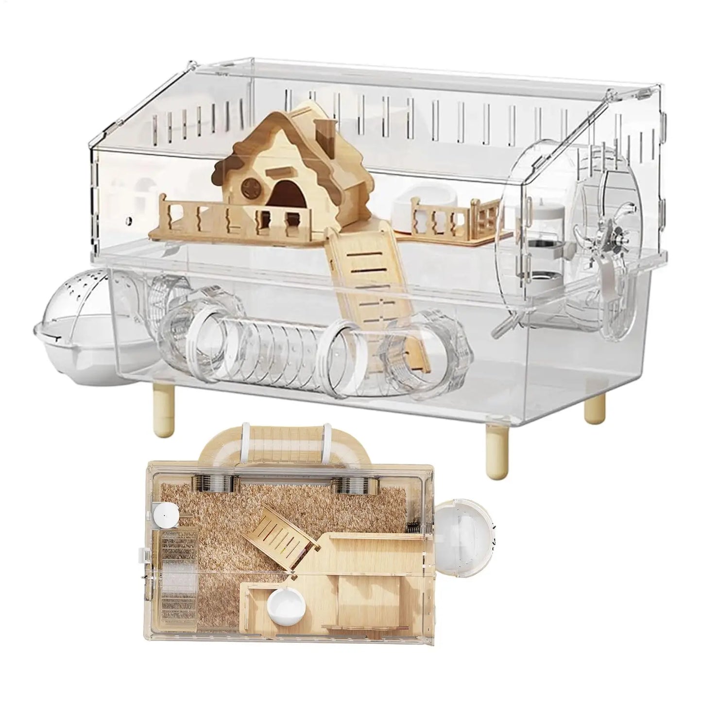 Acrylic Hamster Cage 2-Layer Clear Acrylic Pet Habitats Hamster Enclosure for Indoor Outdoor Home Yard Breeding Observation Pet