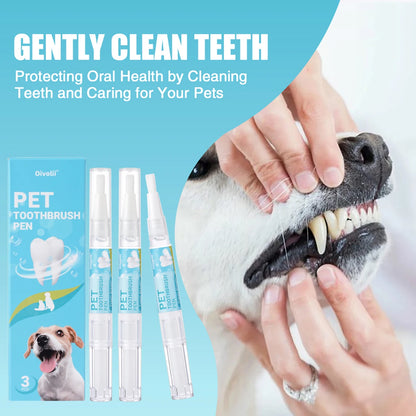 Pet Teeth Cleaning Pen with Soft Brush Dental Gel for Dogs & Cats Tartar Control Fresh Breath Soothes Gums Mild Formula 3pcs/box