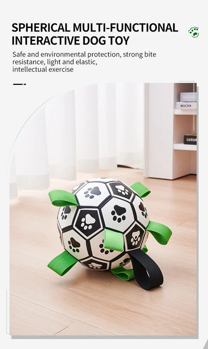 Dog Toys Soccer Ball with Straps, Interactive Dog Toys for Tug of War, Puppy Birthday Gifts, Dog Tug Toy, Dog Water Toy, Durable