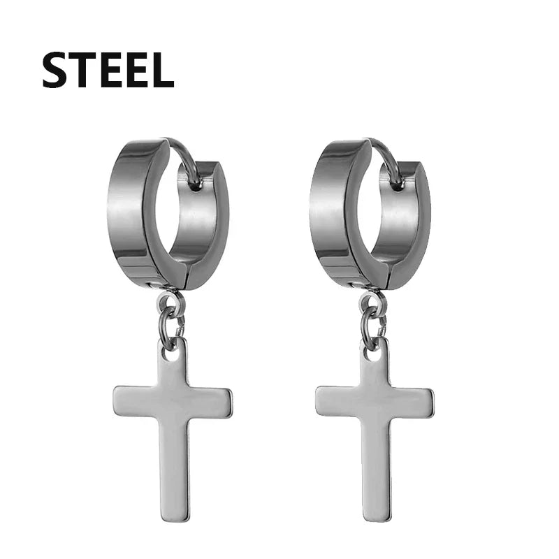 2pc Stainless Steel Cross Earrings Set | Gothic Punk Huggies for Men Women