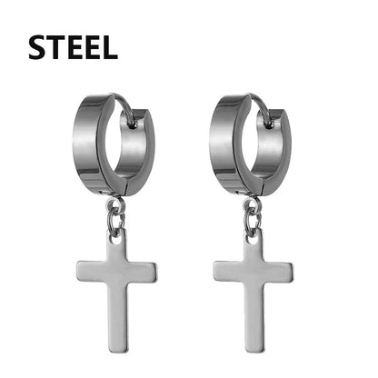 2pc Stainless Steel Cross Earrings Set | Gothic Punk Huggies for Men Women