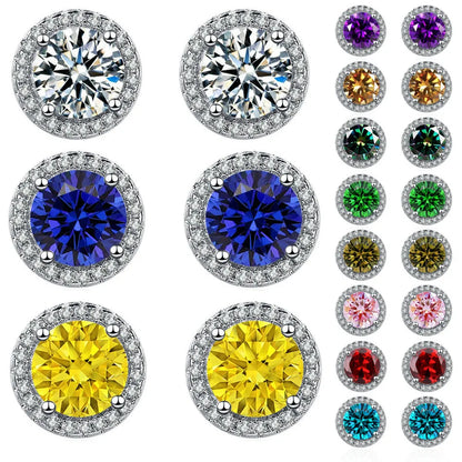 925 Sterling Silver Stud Earrings | Zircon and Colored Gemstone Elegant Jewelry