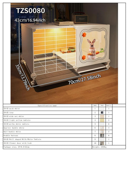 Rabbit Cage with Toilet for Home Use, Indoor Rabbit Villa, Guinea Pig Cage with Separate Living Area