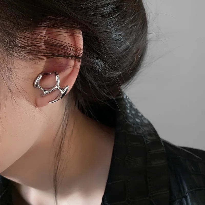 Gothic Punk Gold Flame Hoop Earrings for Women | Exaggerated Geometric Piercing Jewelry
