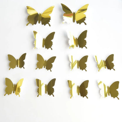 12pcs Modern 3D Mirror Acrylic Butterfly Wall Stickers | DIY Home Decoration Set