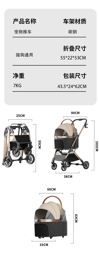 Pet 3-in-1 Portable Foldable Pet Strollers with Detachable Bag Small Medium Dogs Cats Up to 45 lbs Carts Basket Can Be Separated