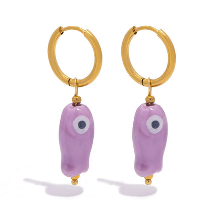 Stainless Steel Ceramic Fish Earrings | Colorful Dopamine Jewelry for Women