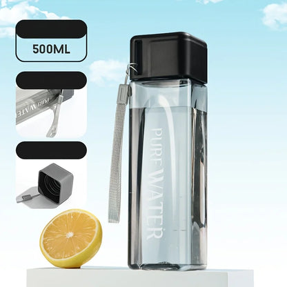 Portable Square Plastic Water Cup | Leak Proof Sports Bottle with Drawstring