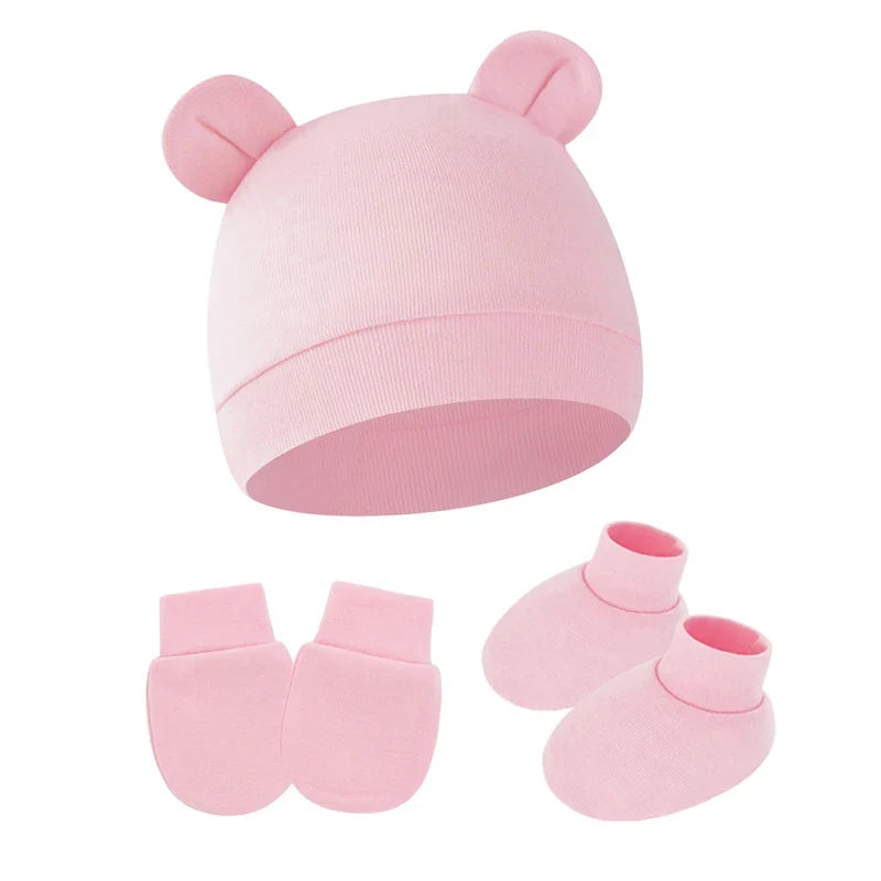 Cotton Newborn Hat Set | 3-Piece Baby Beanie Gloves and Socks for 0-6 Months