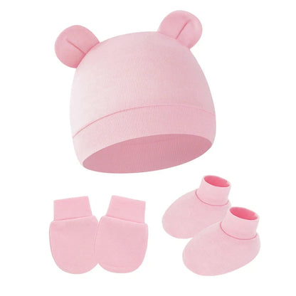 Cotton Newborn Hat Set | 3-Piece Baby Beanie Gloves and Socks for 0-6 Months
