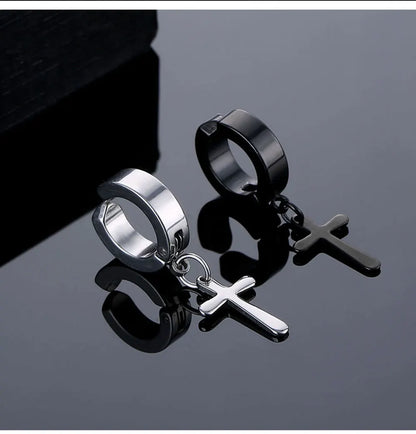 Punk Cross Stars Clip On Earrings | No Piercing Stainless Steel Ear Cuffs for Women Men