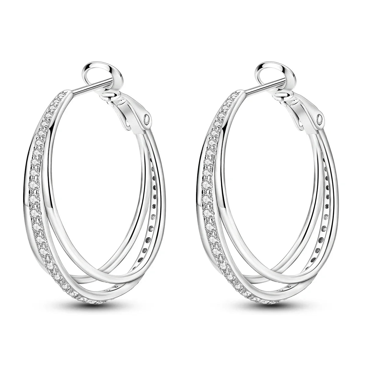925 Sterling Silver Hoop Earrings with Zircon | Classic U-Shaped Women Jewelry