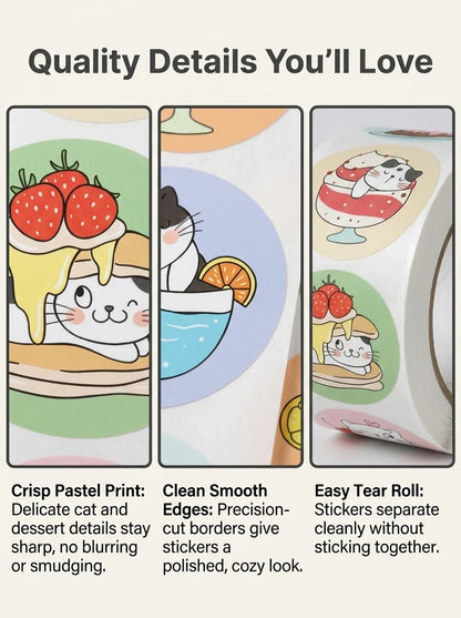 1Roll(500Pcs) Cute Cats in Cup Lovely Animal Stickers | 8 Designs DIY Decal Gift