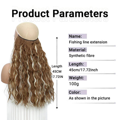 Long Synthetic Fishing Line Hair Extensions Elegant Water Wave Curly Styles for Women | Lightweight Fluffy-Looking Hairpiece