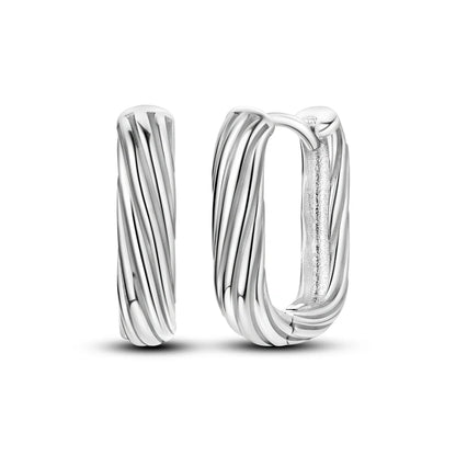 925 Sterling Silver Hoop Earrings with Zircon | Classic U-Shaped Women Jewelry
