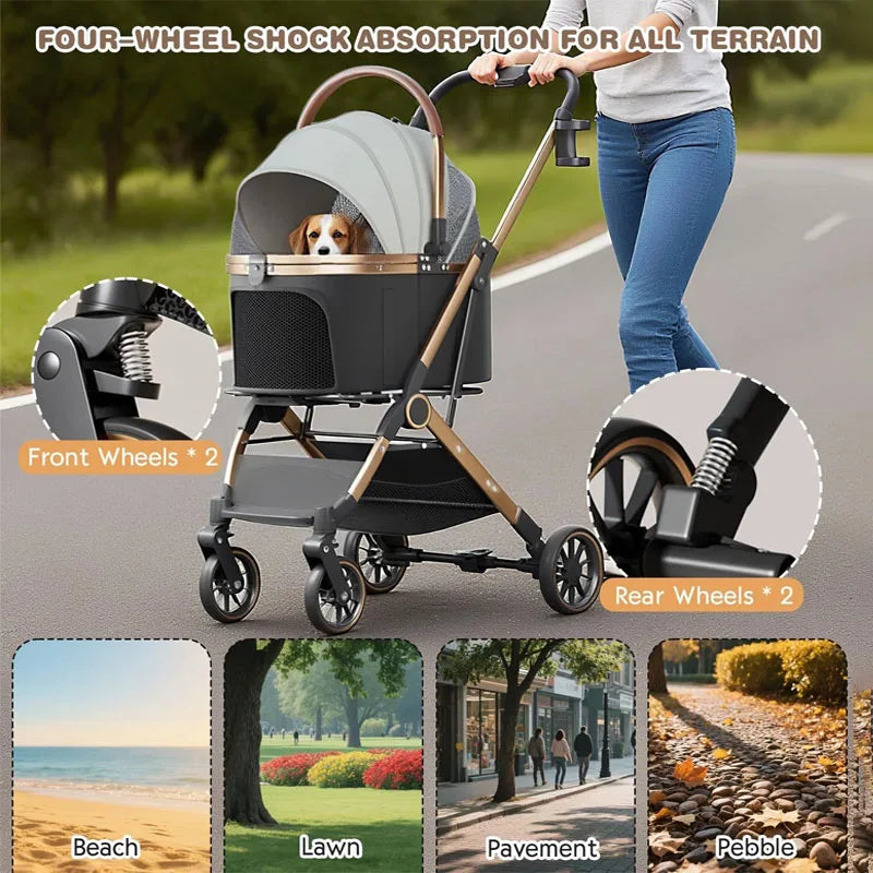 Pet 3-in-1 Portable Foldable Pet Strollers with Detachable Bag Small Medium Dogs Cats Up to 45 lbs Carts Basket Can Be Separated