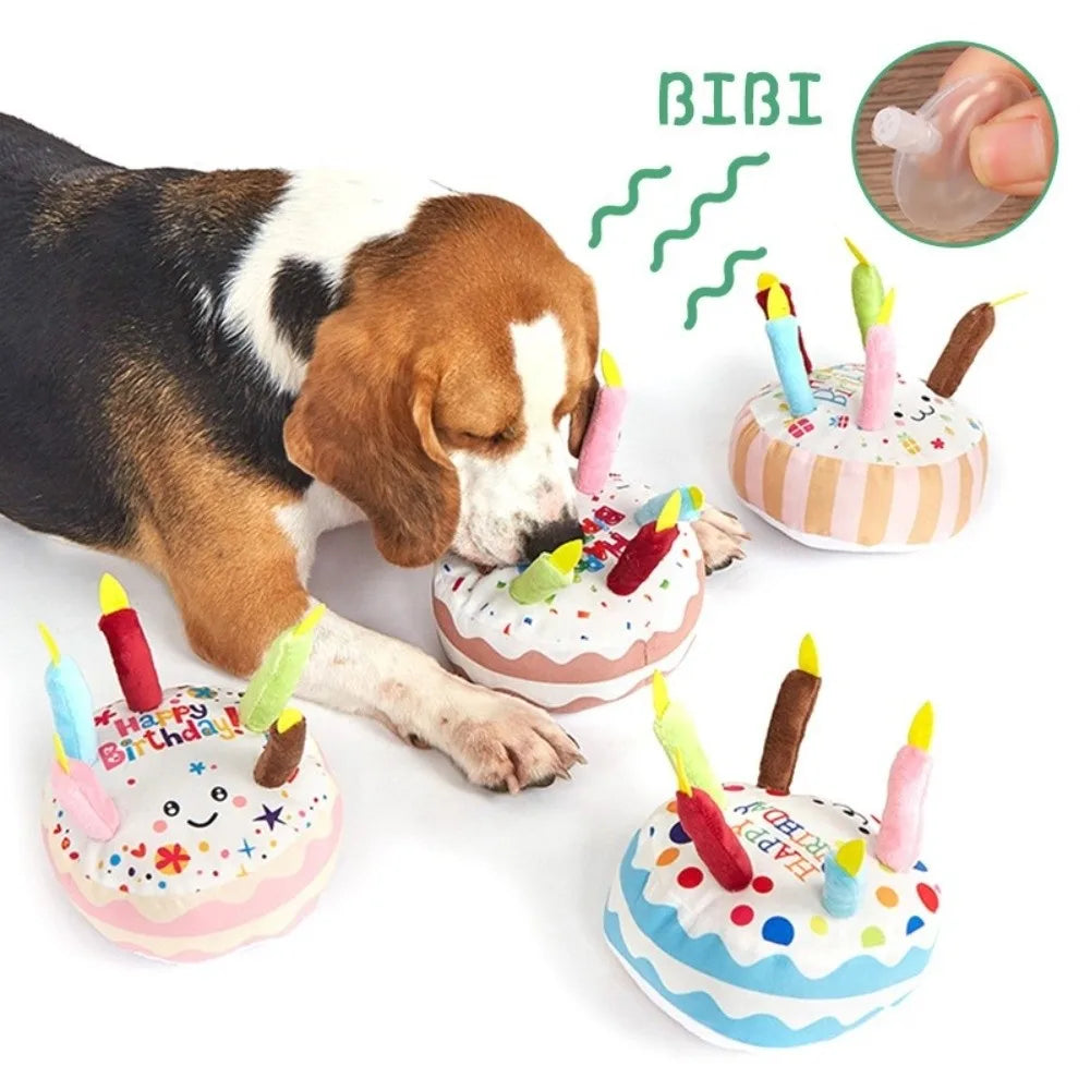 New Birthday Cake Dog Toys Interactive Bite Resistant Gnaw Toys Puppy Teething 16cm Stuffed Cake Doll Party Decor
