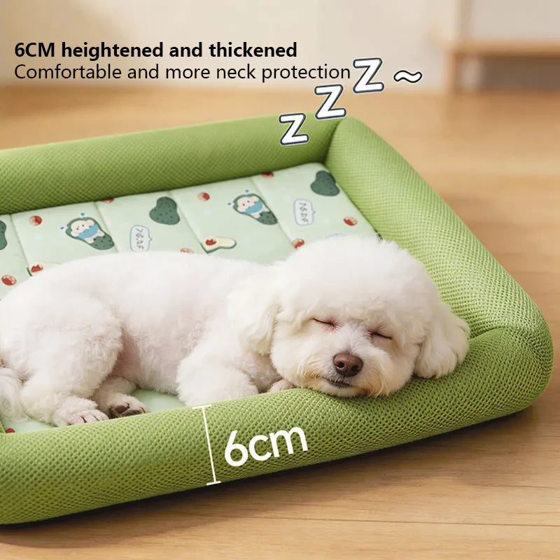 Summer Cooling Pet Dog Bed Breathable Soft Dog Sleeping Pad Neck-Protecting Washable Summer Pet Supplies for Dogs Cats Beds Mats