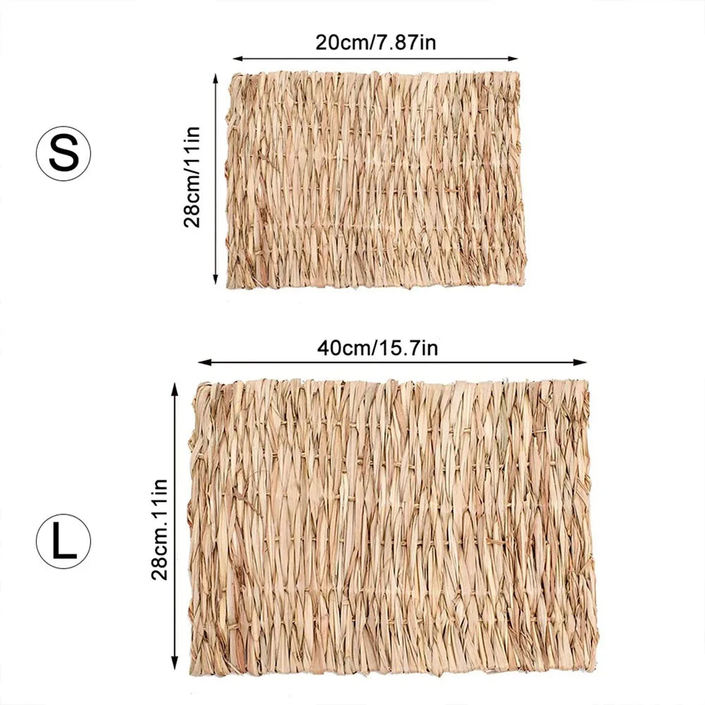 Rabbits Bunny Pet Chew Mat Small Animal Woven Hay Mat Natural Straw House Cage Accessories For Guinea Pig Chinchilla Hamster Rat