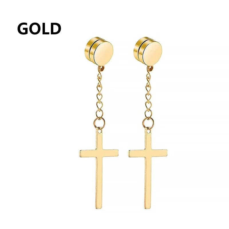 2pc Stainless Steel Cross Earrings Set | Gothic Punk Huggies for Men Women