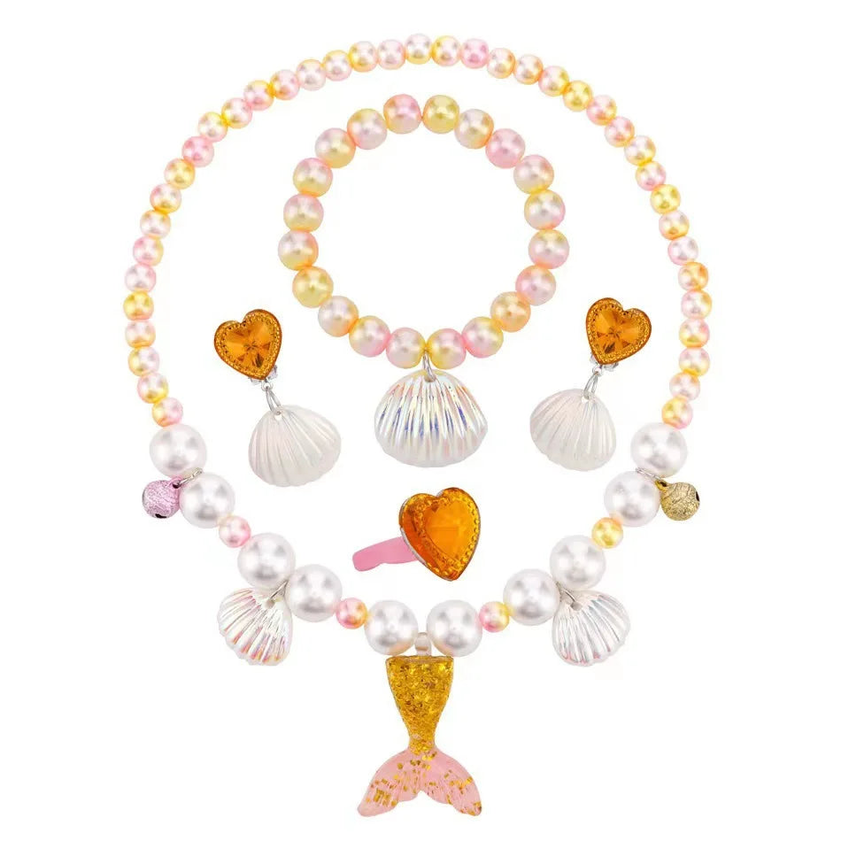 Mermaid Necklace Set for Girls | Sparkling Fish Tail Shell Jewelry Gift