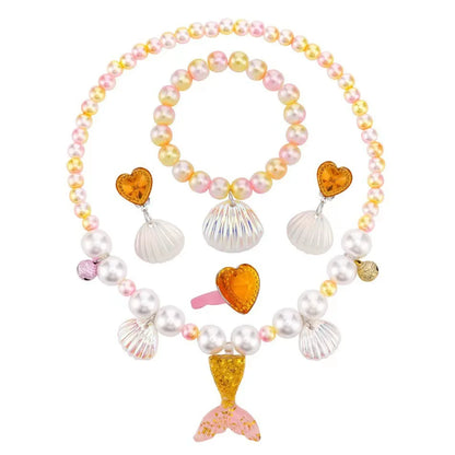 Mermaid Necklace Set for Girls | Sparkling Fish Tail Shell Jewelry Gift