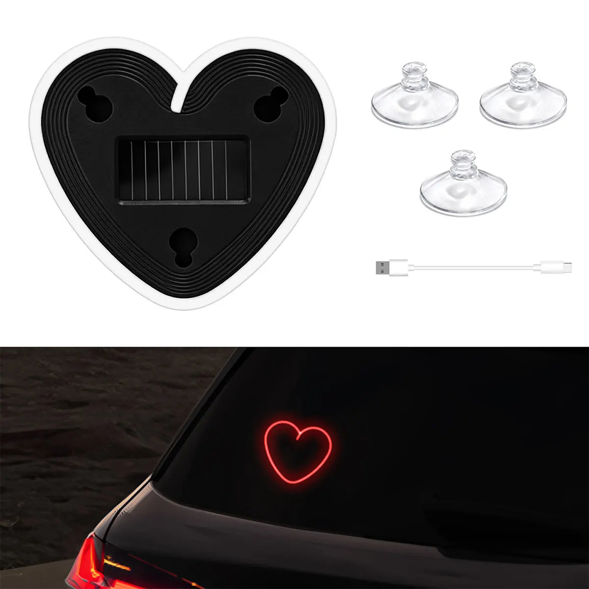 Solar Powered Heart Neon Light | Car Ambient LED Lamp