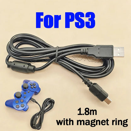 USB Charger Cable for PS3 Controller | Extension Gamepad Cord with Magnetic Ring