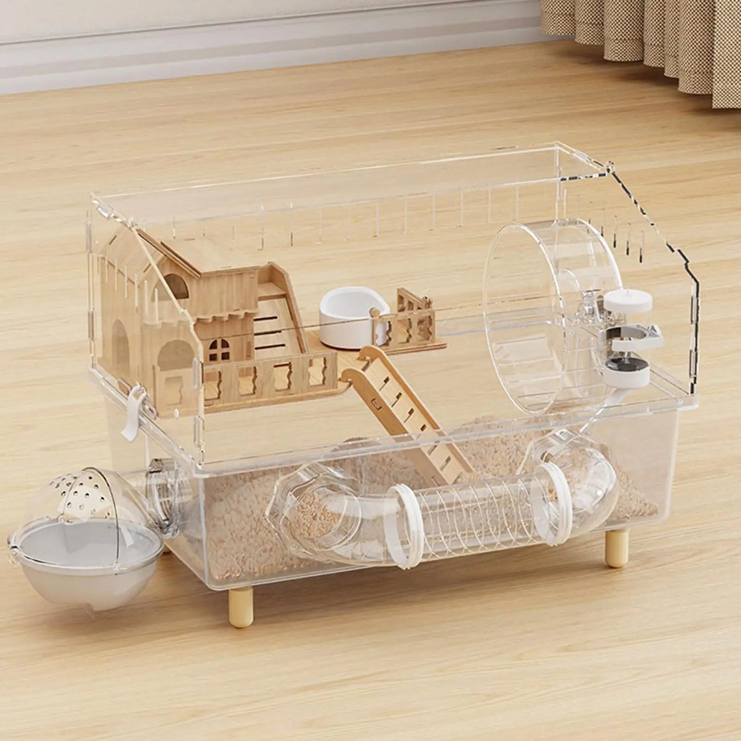 Acrylic Hamster Cage 2-Layer Clear Acrylic Pet Habitats Hamster Enclosure for Indoor Outdoor Home Yard Breeding Observation Pet