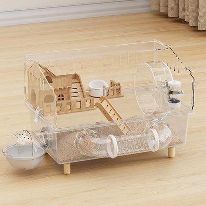 Acrylic Hamster Cage 2-Layer Clear Acrylic Pet Habitats Hamster Enclosure for Indoor Outdoor Home Yard Breeding Observation Pet