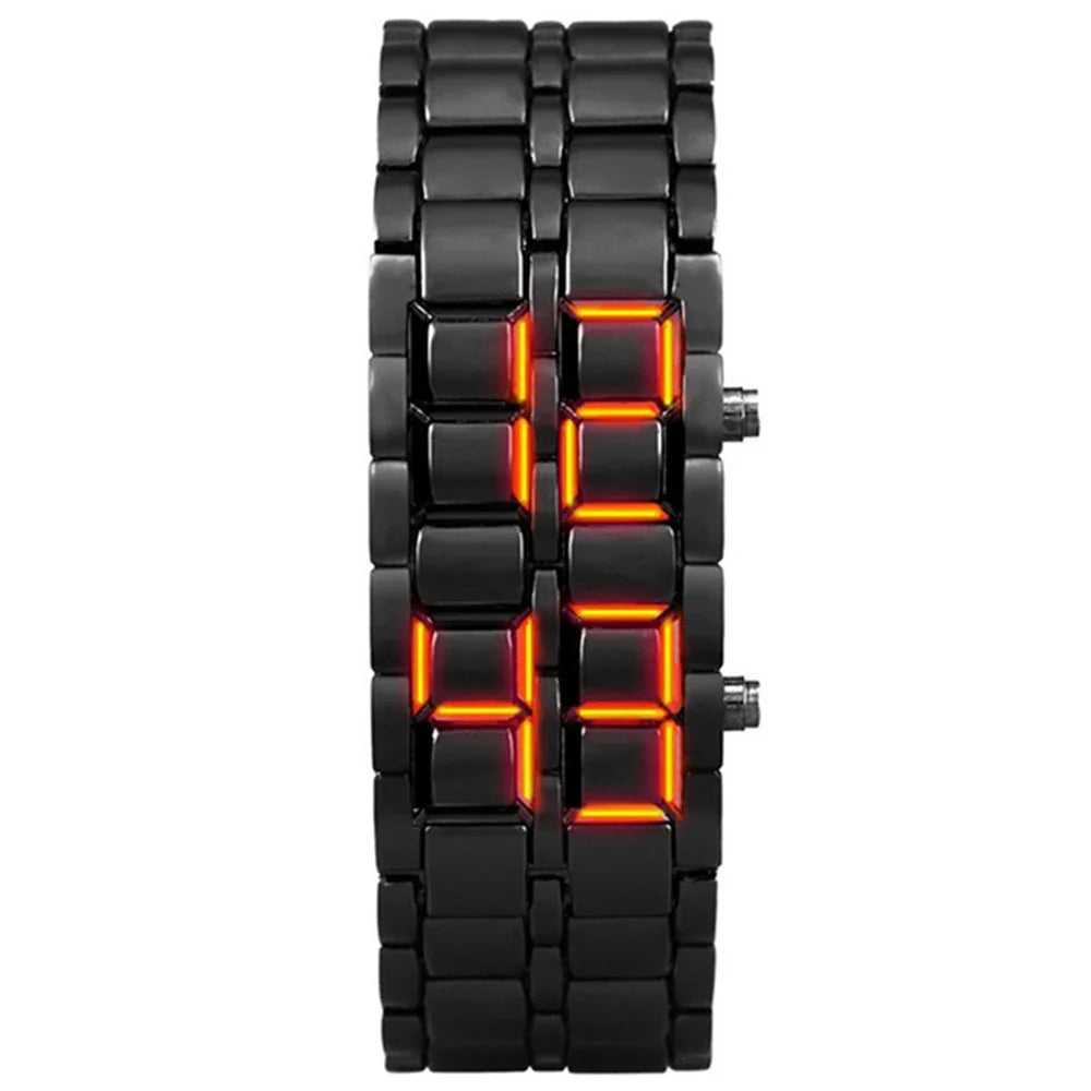 Men's Digital Lava LED Watch | Full Metal Sport Watch with Red Blue Display
