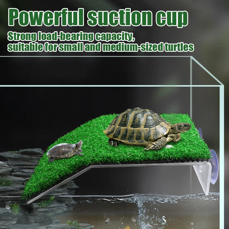 Turtle Basking Platform Turtle Habitat Simulation Lawn Ramp Turtle Dock Floating Island for Reptile Terrarium Aquarium Accessory