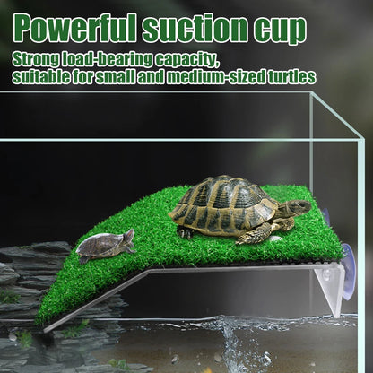 Turtle Basking Platform Turtle Habitat Simulation Lawn Ramp Turtle Dock Floating Island for Reptile Terrarium Aquarium Accessory