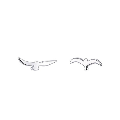 Asymmetrical Small Seagull Earrings | Delicate Stylish 925 Silver Bird Jewelry