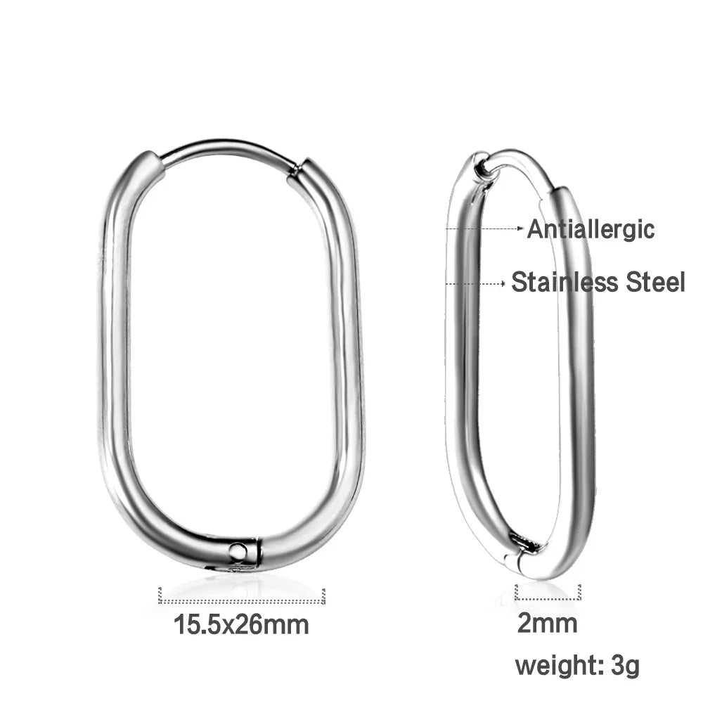 LUXUSTEEL U-Shaped and Geometric Hoop Earrings | Anti-Allergy Stainless Steel Earrings for Women and Men