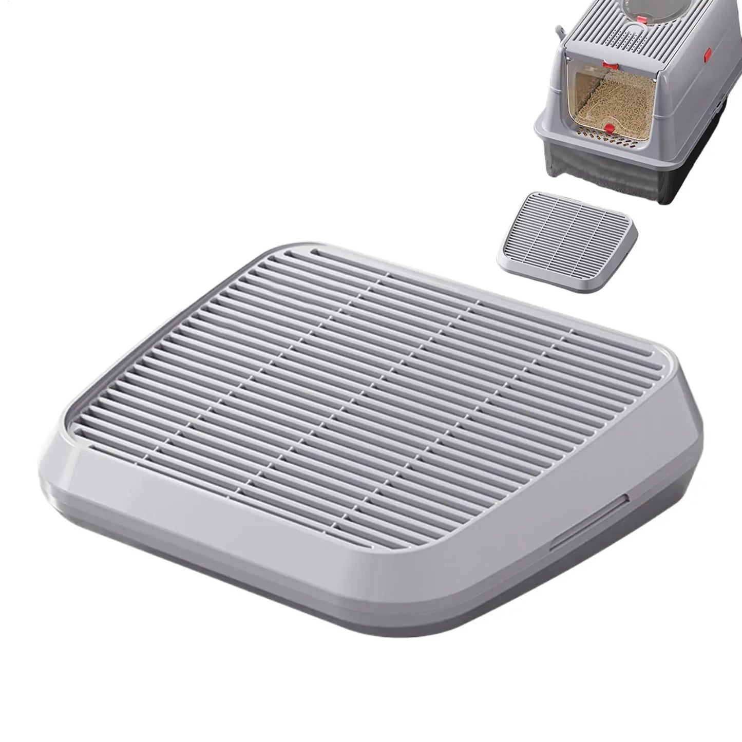 Cat Litter Tray With Sand Control Mechanism Double-layer Filtration Ramp Elevated Non-Slip Tray Anti Tracking Easy Cleaning
