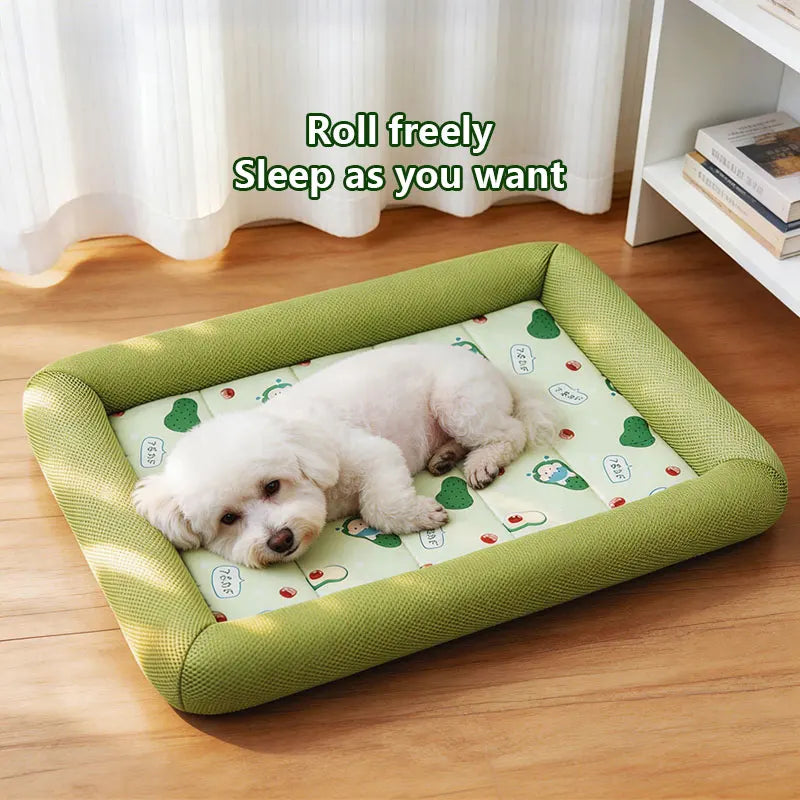 Summer Cooling Pet Dog Bed Breathable Soft Dog Sleeping Pad Neck-Protecting Washable Summer Pet Supplies for Dogs Cats Beds Mats