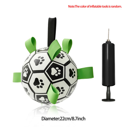 Dog Toys Soccer Ball with Straps, Interactive Dog Toys for Tug of War, Puppy Birthday Gifts, Dog Tug Toy, Dog Water Toy, Durable
