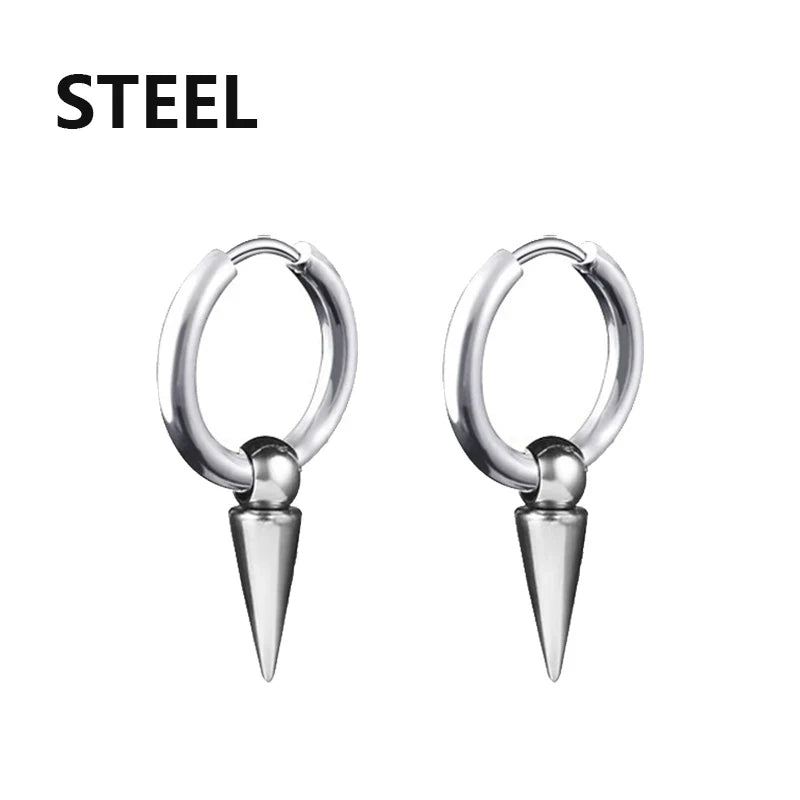 Fashion Punk Gothic Stainless Steel Drop Earrings | Unisex Stud Earrings for Men Women