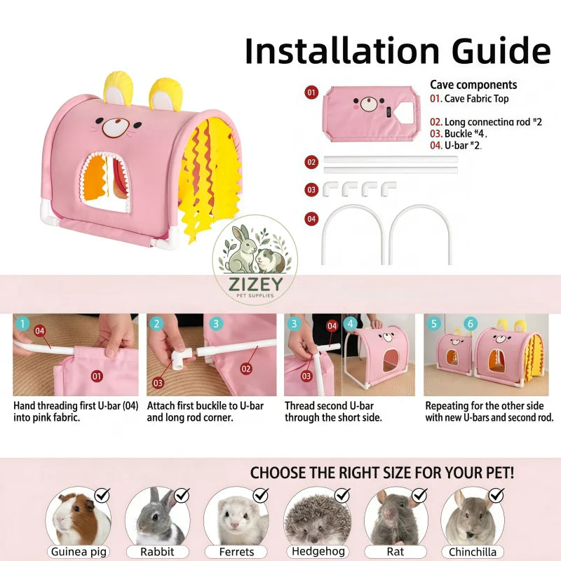 Small Animal Tunnel Hideout Cute Bed Cave Toy for Guinea Pig Rabbit Ferrets Hedgehog Rat Chinchilla Cage Accessory