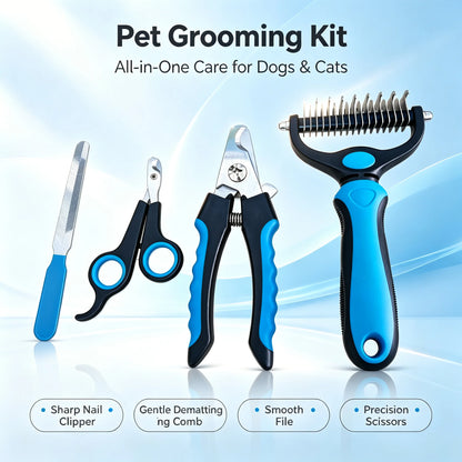 Cat and Dog Cleaning and Grooming Set: Pet Nail Clippers, Unknotting Combs, File Tools, Cleaning Tools. Popular Pet Cleaning Set