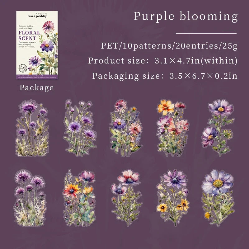20pcs Floral Scent Vintage Flower Stickers | Creative DIY Journal Garden Label Pack