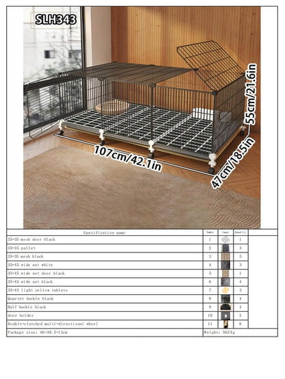 Large Indoor Rabbit Cage with Automatic Cleaning Toilet for Domestic Rabbits, Guinea Pigs, and Other Pets